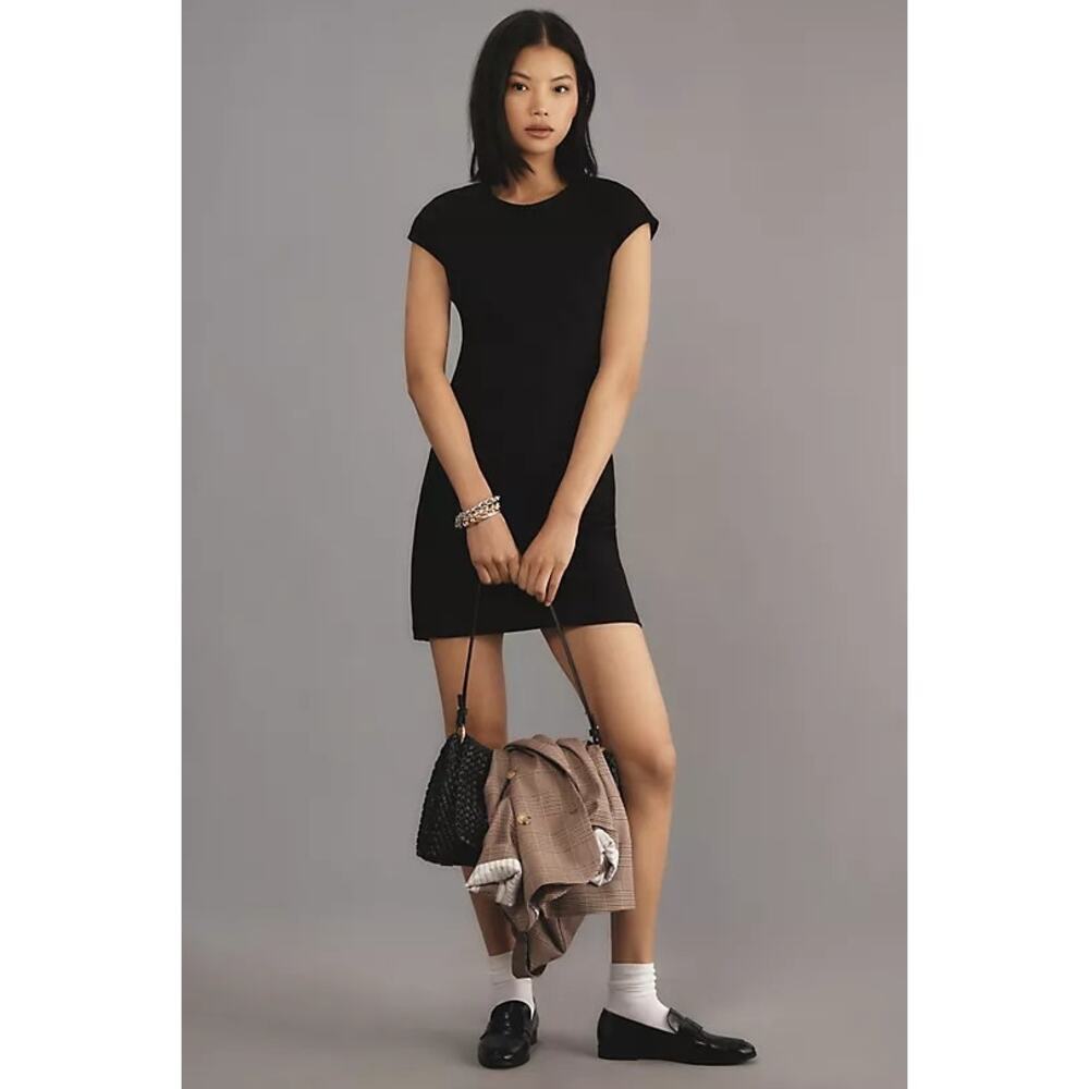 Maeve By Anthropologie Cap-Sleeve Slim Fit Mini Dress Black Size Small NWOT